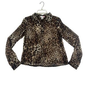Vintage Body Central Shirt Womens Small Leopard Print Sheer Open‎ Back Chain Y2K